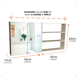 Nicho com Divisória Armário 2 Portas Espelheiro Prático Moderno Organizador 50x60x15cm - 2