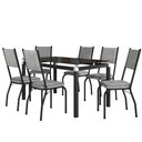 Ver imagem 2 de Conjunto Mesa de Jantar com 6 Cadeiras 258 Malva Tampo Vidro 140cm Sf Preto Assento Grafiato - Combo