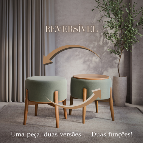 Puff Dual Verde 09 Carvalho Tampo Mdf Premium Sofisticado