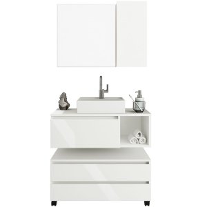 Kit Gabinete Balcão e Espelheira de Banheiro Marina Branco