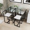 Ver imagem 1 de Conjunto Mesa Vidro 4 Cadeiras Pequena Estofado Industrial Black