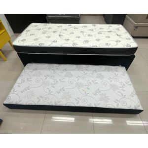 Bicama Box Solteiro 88x188 Auxiliar Ortopédica Blindado Sued Preto + Colchão de Espuma D20 Firme