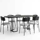 Ver imagem 2 de Mesa Retangular Alina 180cm Preto com 6 Cadeiras Barcelona N01 Couríssimo Preto Linho Cinza - Lyam D