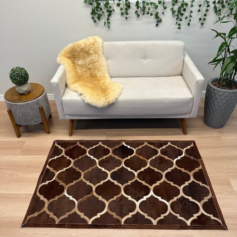Tapete de Couro Marrom 100x150 Folha Contorno Simples