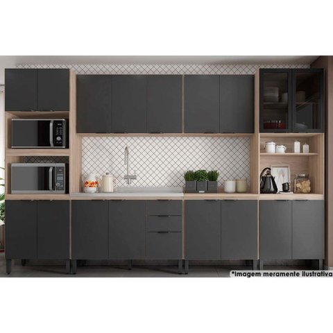 Cozinha Modulada Completa Firenze 6 Peças (2 Aéreos + 2 Balcões + 2 Paneleiros) Fmt012 Avena/