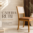 Ver mais imagens de Kit 2 Cadeiras de Jantar Madeira Maciça Mel Encosto Telinha Palha Estofada Couro PU Caramelo Rubi