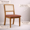 Ver imagem 5 de Kit 2 Cadeiras de Jantar Madeira Maciça Mel Encosto Telinha Palha Estofada Couro PU Caramelo Rubi