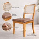 Ver imagem 3 de Kit 2 Cadeiras de Jantar Madeira Maciça Mel Encosto Telinha Palha Estofada Couro PU Caramelo Rubi