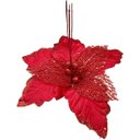 Ver imagem 1 de Flores Árvore Natal Gliter Vermelho Decoração 25cm Kit 12pçs