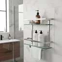 Ver imagem 5 de Porta Shampoo Reto Prateleira Organizador Vidro Banheiro Nicho Duplo Cromado Parede