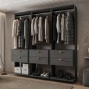 Ver imagem 1 de Guarda-Roupas Closet Modulado Alasca 180cm 3 Peças com 6 Gavetas e Cabideiros Preto Touch Carraro