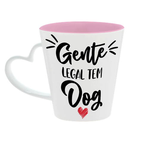 Kit Caneca Drop Coracao Bicolor Rosa + Bandeja Coracao - Gente Legal Tem Dog - Pet Lovers