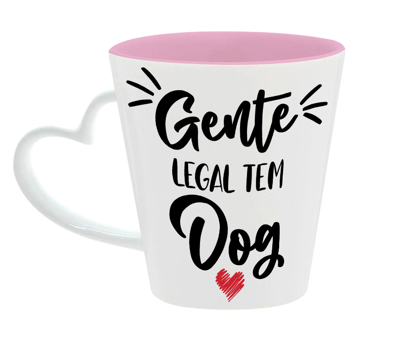 KIT CANECA DROP CORACAO BICOLOR ROSA + BANDEJA CORACAO - GENTE LEGAL TEM DOG - PET LOVERS