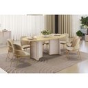 Ver imagem 1 de Sala de Jantar Completa Liz C/ Tampo Madeirado C/ Vidro Oval 218x108cm e 8 Cadeiras Vitta Off White/