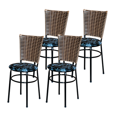 Kit 4 Cadeiras Cozinha Hawai Cappuccino Assento Estampado:floral Preto