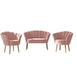 Kit 1 Namoradeira e 2 Poltronas Pétala Decorativas Veludo Rose - Visalar - 2