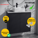 Ver imagem 2 de Gabinete de Banheiro Suspenso Preto e Freijó 60cm Minimalista