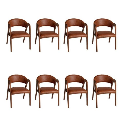 Kit 8 Cadeiras Valentina Madeira Maciça Mel Estofado Ocre Ideal Decor