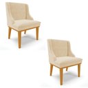 Ver imagem 1 de Kit 2 Cadeiras Estofadas para Sala de Jantar Base Fixa de Madeira Castanho Lia Suede Bege - Ibiza