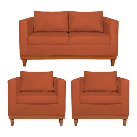 Kit Sofá 3 Lugares e 2 Poltronas Europa 180 cm Estilo Conforto e Elegância Suede Terracota