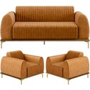 Ver imagem 1 de Kit Sofá 3 Lugares 180cm com 02 Poltronas Molino Base Castanho Pés D'ouro D02 Couríssimo Whisky B-90