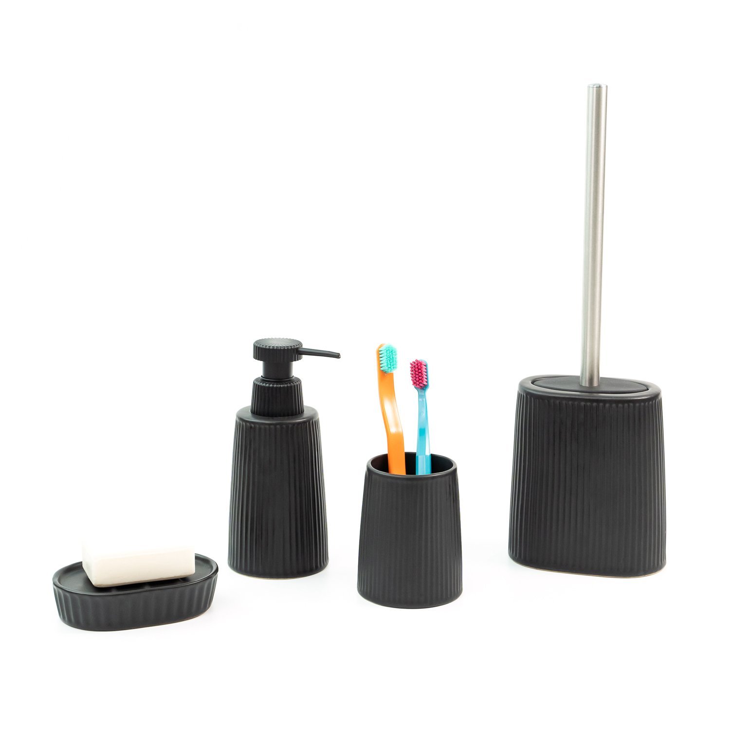 Escova sanitária silicone suporte cerâmica preto - Oikos - 5