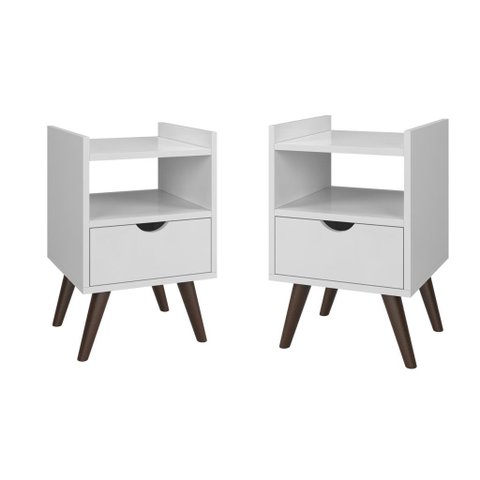 Mesa de Cabeceira Alice com 2 Unidades Gaveta e Pés Retro:branco