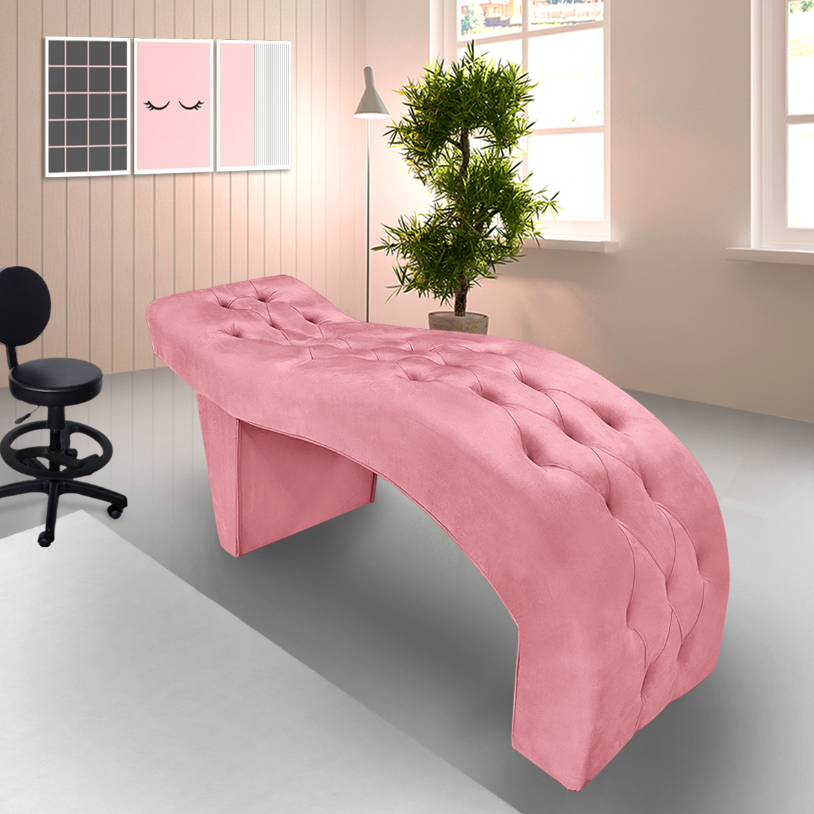 Maca Cama Suede para Salão de Estética Cílios Maquiagem:rosa