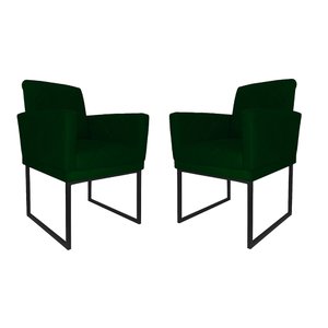 Kit 02 Poltronas Klara Base Ferro Preto Suede - Estopar Kit Klara Base Preta Suede Verde