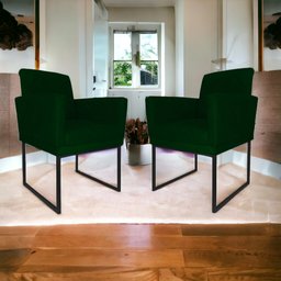 Kit 02 Poltronas Klara Base Ferro Preto Suede - Estopar Kit Klara Base Preta Suede Verde - 2
