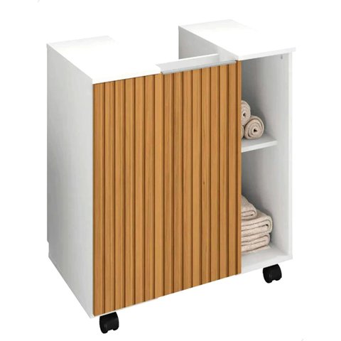 Gabinete de Banheiro Carrinho Móvel Pia de Coluna Lux Ripado