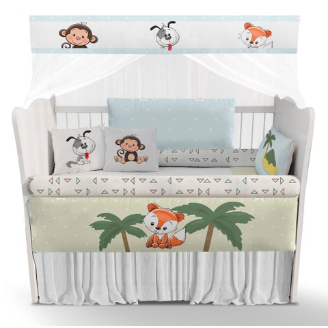 Kit Berço Enxoval de Bebê Safari Mapa Mundi Raposa