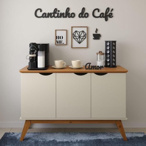Aparador Buffet Prism 3 Portas MDF e MDP 122cm Off White e Cinamomo