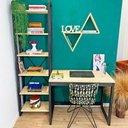 Ver imagem 1 de Home Office Escrivaninha e Estante de Madeira Pinus Linea Slim Natural e Preto