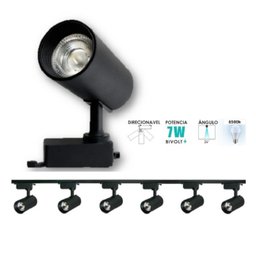 Kit Trilho Eletrificado 2 Metros Com 6 Spot Led Preto 7W 6500K - 1