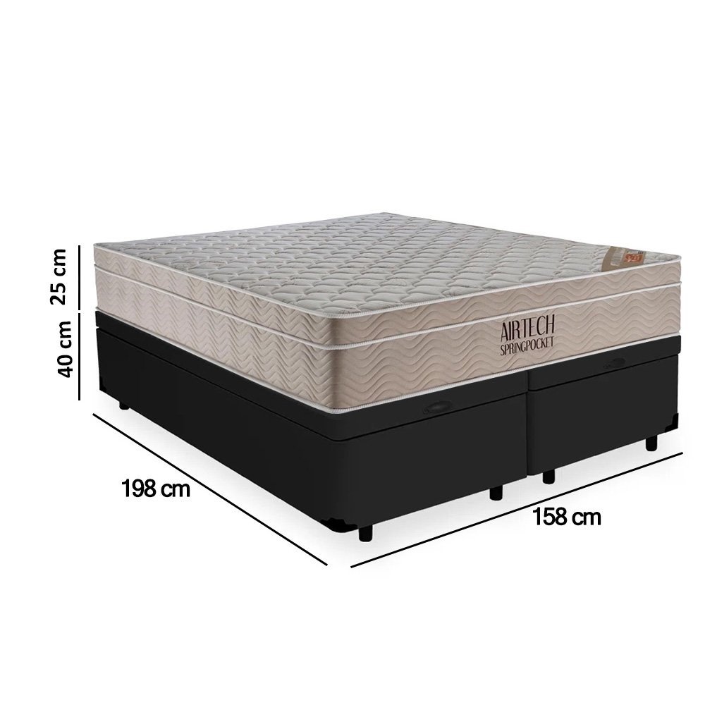 Cama Box Baú Queen Suede Bipartido + Colchão Ortobom Airtech Molas Ensacadas 65x158x198 Preto - 3