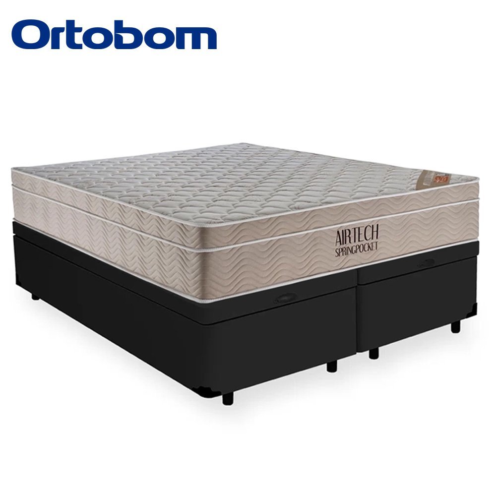 Cama Box Baú Queen Suede Bipartido + Colchão Ortobom Airtech Molas Ensacadas 65x158x198 Preto - 6