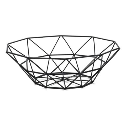 Fruteira de Mesa Redonda em Metal Preta 27cm - Cesta de Frutas Aramada