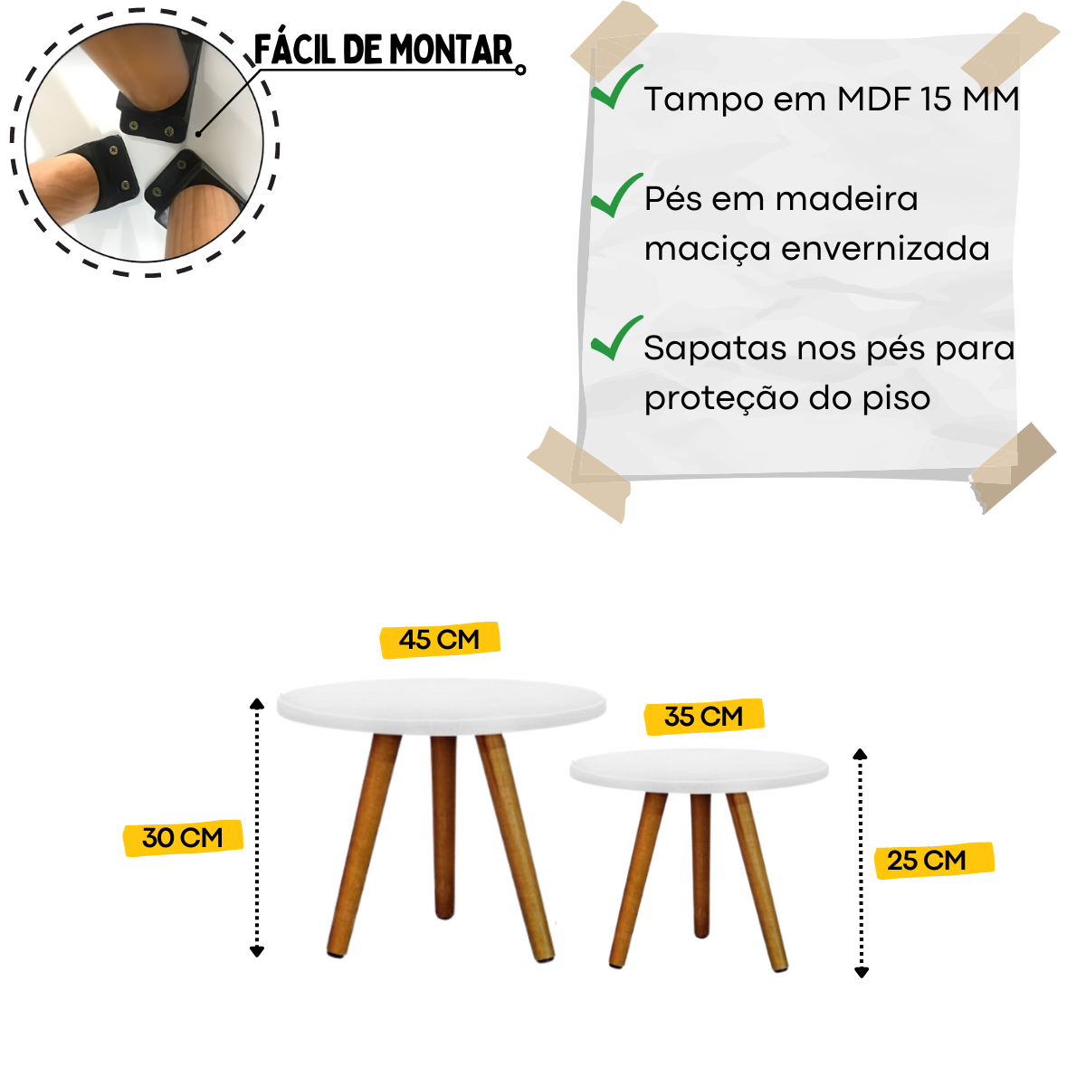 Conjunto Mesinha de Centro e Canto Redonda Vintage para Sala Pé Palito Retrô - 2