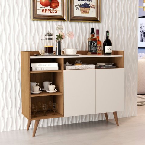 Aparador Buffet com 2 Portas e Pés em Madeira Maciça