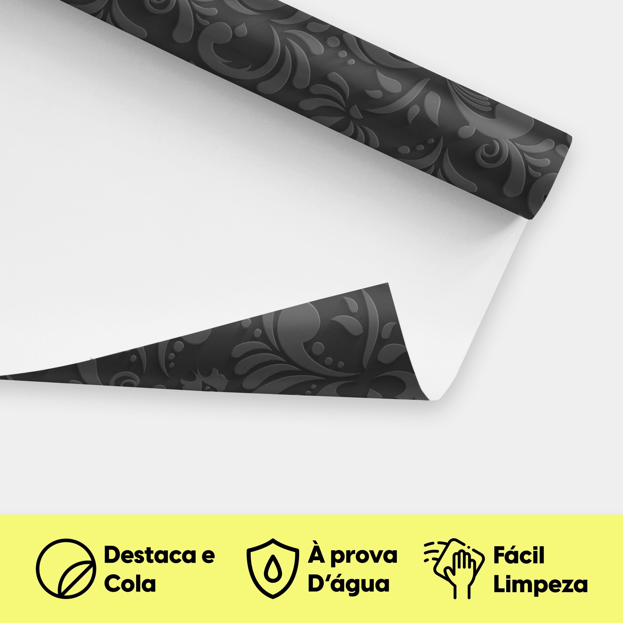 Papel De Parede Adesivo Arabesco Estilo Floral Preto Lavável - 4