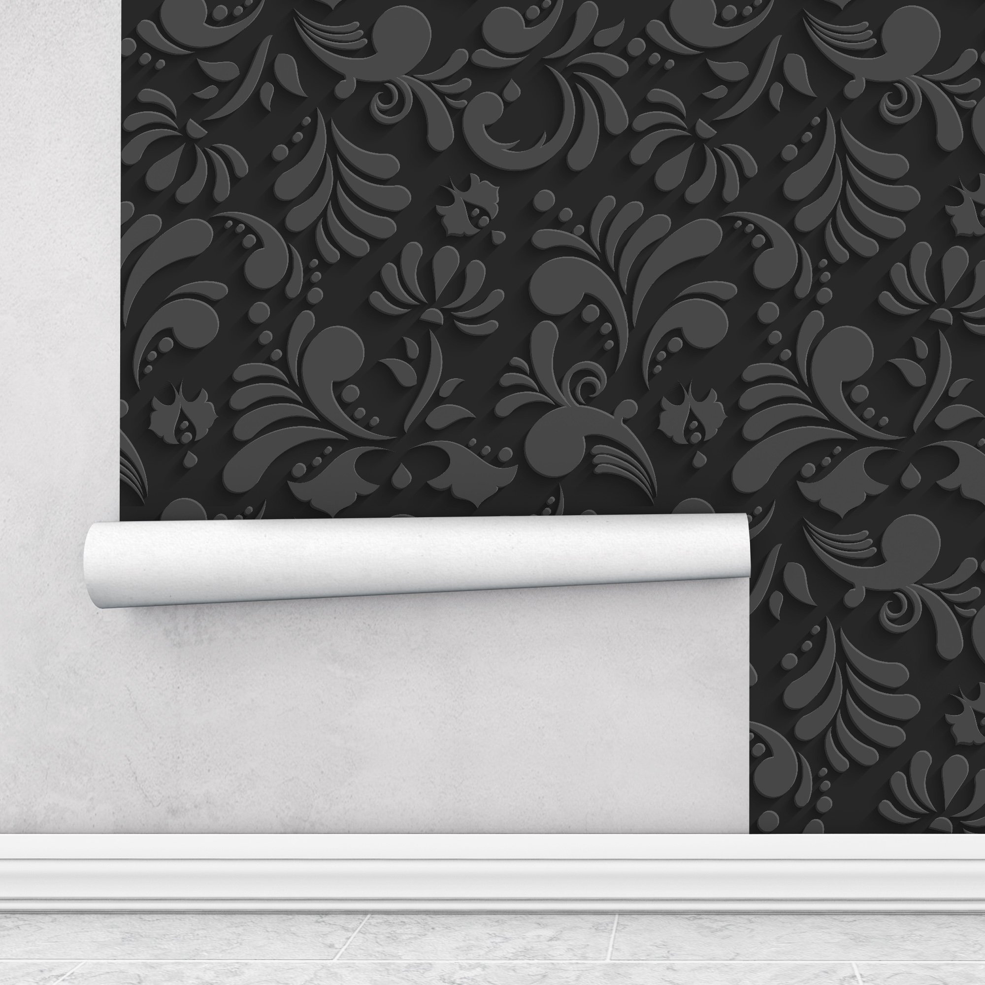 Papel De Parede Adesivo Arabesco Estilo Floral Preto Lavável - 3