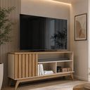 Ver imagem 2 de Rack para TV 50 Polegadas em MDF e MDP Malbec Wood - Cinza/Nature