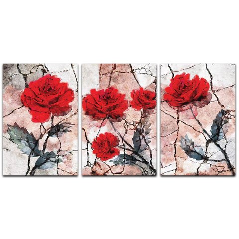 Kit Placas Quadros Decorativos 3 Pçs Mdf 20x30 Floridas Titulo Rosas Vermelhas