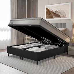 Cama Box Baú Queen + Colchão Molas Ensacadas New Londres Umaflex (158x198x72cm) Cinza Box Preto - 3