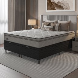 Cama Box Baú Queen + Colchão Molas Ensacadas New Londres Umaflex (158x198x72cm) Cinza Box Preto - 9