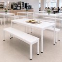 Ver imagem 1 de Mesa Cozinha e Refeitório 180cm x 90cm Pés Metal com 2 Bancos F5 Office Cor:Branco