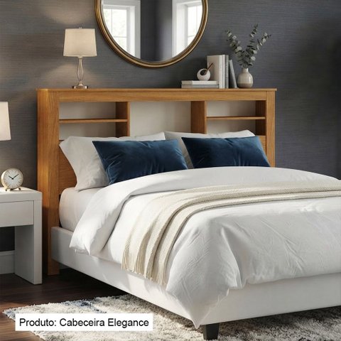 Cabeceira Elegance Queen em Madeira Maciça com Espaço Organizador Design Moderno Nature Off White