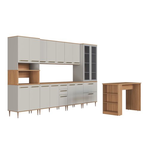 Armario de Cozinha Modulada Completa 7 Peças com Bancada 360cm Isabelle Delmarco