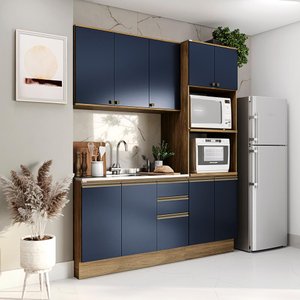 Cozinha Compacta Celeste Kappesberg 100% Mdf Nogueira/azul 190cm